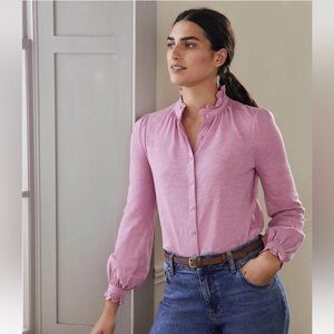 NEW Boden Broderie Trim Jersey Shirt in Orchid Haze Size Petite 12
